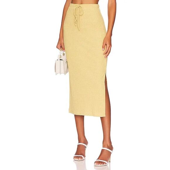 JONATHAN SIMKHAI Liliana Drawstring Midi Skirt  Yellow sz XS - Picture 1 of 9